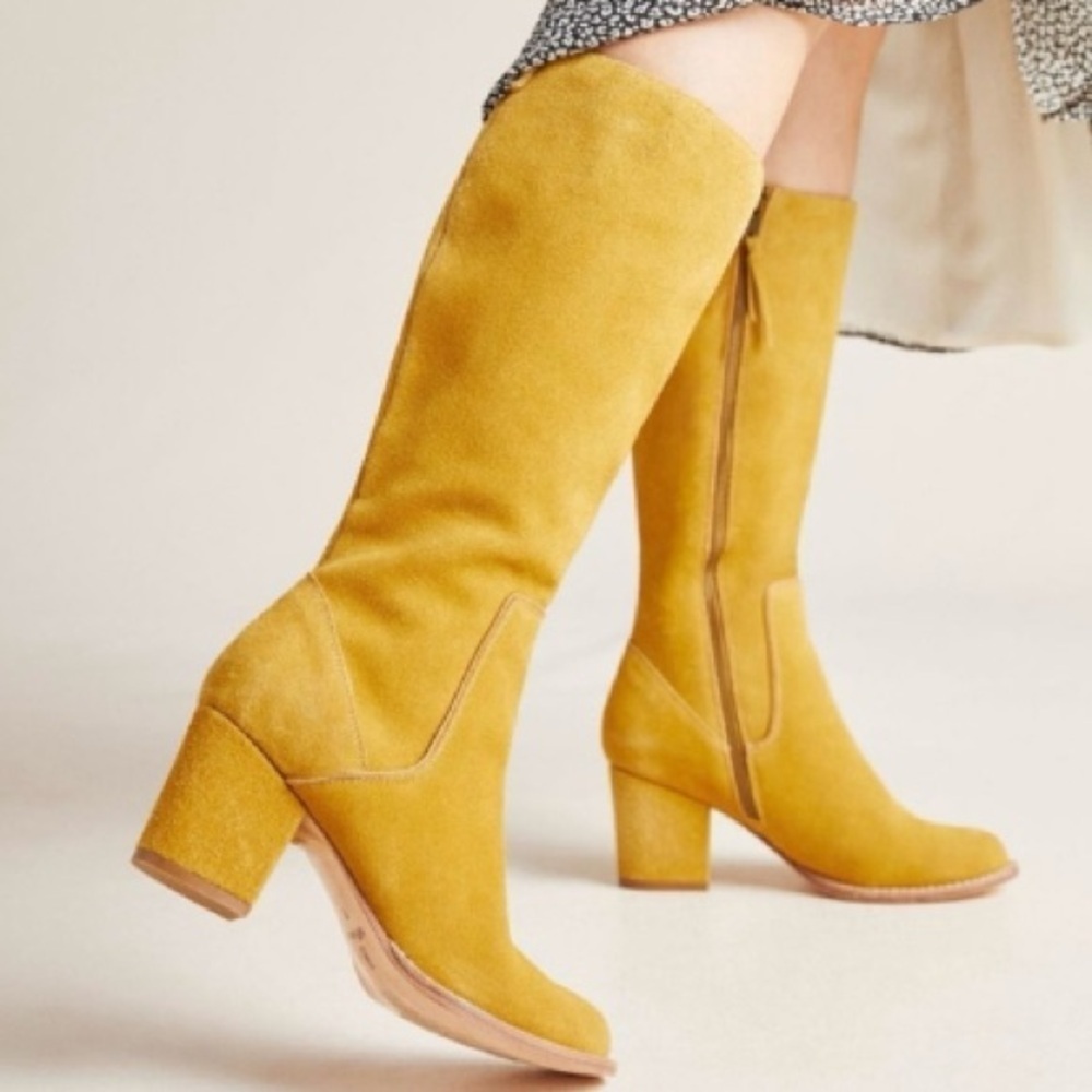 Anthropologie Bill Blass Becket Suede Leather Knee High Boots Sz 6 Hippie Office
